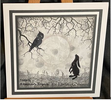 The owl and The rabbit on a snowy night finished card