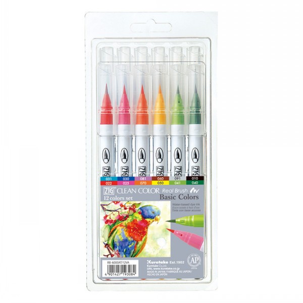 Kuretake Clean Colour Real Brush Pens Set of 12
